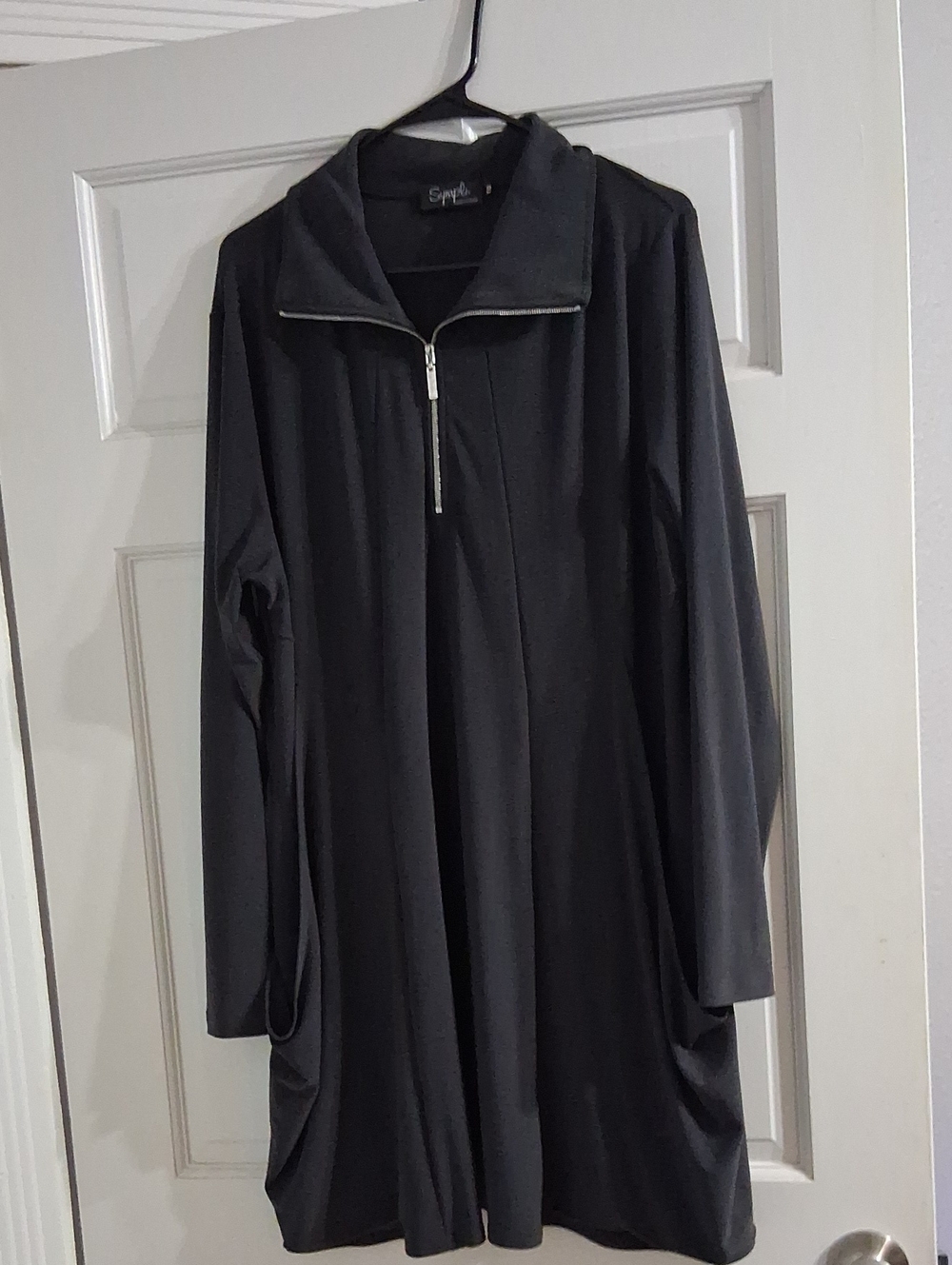 Sympli Black Long-Sleeve Zip Detail Dress
